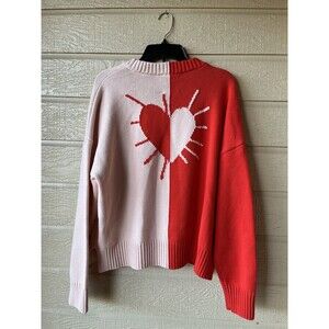 Kerri Rosenthal women Radiant Heart Pullover Sweater sz Small Red Pink Oversized